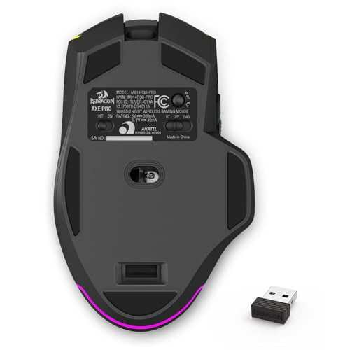 Redragon Axe M814 Programmable Wireless Gaming Mouse, with RGB Streaming Lights, 8 programmable Buttons, max 8000DPI,15G Acc,Multifunctional Software, Ergonomic Design
