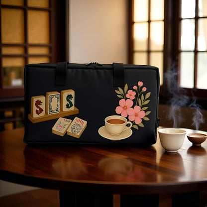 American Mahjong Set Complete, Full Game with 166 Mahjong Tiles, Mahjong Racks with Pushers, Instructions, Dice, Chips, Wind Indicator & Mahjong Accessories in Bag (Blossom Brew Tiles) - color: Blossom Brew Tiles