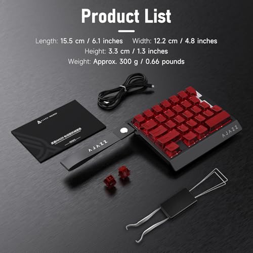 AJAZZ AK029 Magnetic Switch One Handed Gaming Keyboard, Hall Effect Rapid Trigger Mechanical Keypad with SOCD & DKS, 8KHz Polling Rate, 29 Keys Mini Ergonomic Gaming Keyboard for FPS Gamers, PC - color: Red Transparent