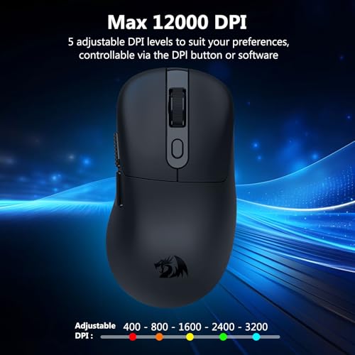 Redragon Wireless Gaming Mouse, 58g Lightweight, Black | 12,000 DPI, Tri-Mode 2.4G/Bluetooth/USB-C, PAW3311 Sensor, 75Hr Battery Mice with 6 Programmable Buttons for PC/Mac