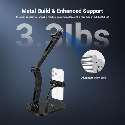 NEEWER Desk Microphone Stand with Phone Clamp & Flexible Arm, Adjustable Table Top Mic Holder Mount with 1/4" to 5/8" Screw Adapter Compatible with Blue Yeti Razer Seiren Mini, Max Load 3.3 lbs, MS022 - style: MS022