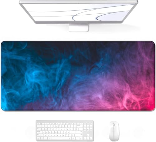 Auhoahsil Large Gaming Mouse Pad, XXL 35.4 x 15.7 in Desk Pad Stitched Non-Slip Rubber Long Computer Mousepad Thin Extended Full Size Desk Mat for Desktop, Laptop, Wireless Mice, Purple - color: 16 Colorful Smoke, size: 35.5L x 15.7W inches