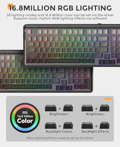 DAREU EK98PRO Wireless Mechanical Keyboard, Gasket Hot Swappable Custom, Pre-lubed Linear Switches, Side Printed PBT Keycaps, BT5.0/2.4GHz/USB-C, RGB Backlit Gaming Keyboard for Win/Mac - color: Cloudy Aqua
