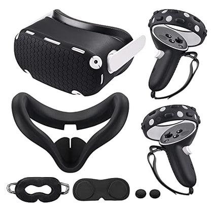 Compatible with Oculus Quest 2 Accessories, Silicone Face Cover, VR Shell Cover,Touch Controller Grip Cover,Protective Lens Cover,Disposable Eye Cover(Black) - color: Black