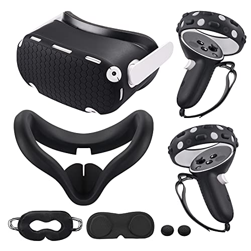 Compatible with Oculus Quest 2 Accessories, Silicone Face Cover, VR Shell Cover,Touch Controller Grip Cover,Protective Lens Cover,Disposable Eye Cover(Black) - color: Black