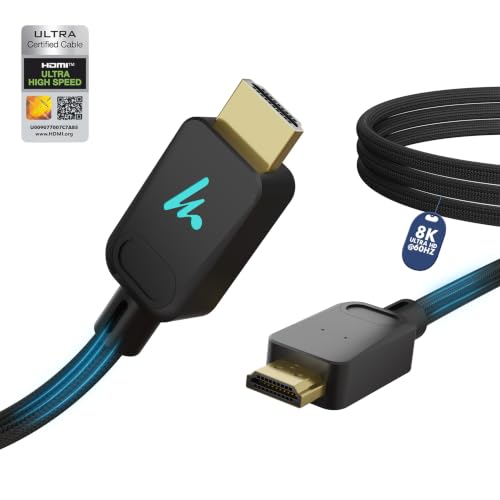 LED HDMI Cable V2.1 with Ethernet,8k@60Hz,4K@120Hz UHD Resolution,9.9 Feet Braided, 48 Gbps Transfer Ultra high Speed,HDR/HDR10/Dolby Vision,Dolby Atmos and DTS:X,Compatible All HDMI Devices - color: Black, size: 9.9 Feet