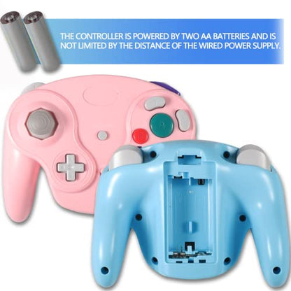 PGYFDAL Wireless Game Cube Controller, 2 Pieces 2.4G Wireless Classic Gamepad with Receiver Adapter for Wii Game Cube NGC GC (Pink and Blue) - color: Pink&Blue