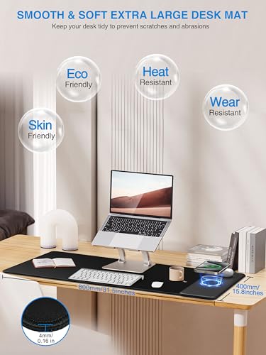 TopMade Mouse Pad with 15W Wireless Charging, Gaming Mousepad Home Office Large Desk Pad with Ultra-Smooth Surface, Non-Slip Base, Waterproof Keyboard Pad, Classic Black Desk Mat - color: Black Right