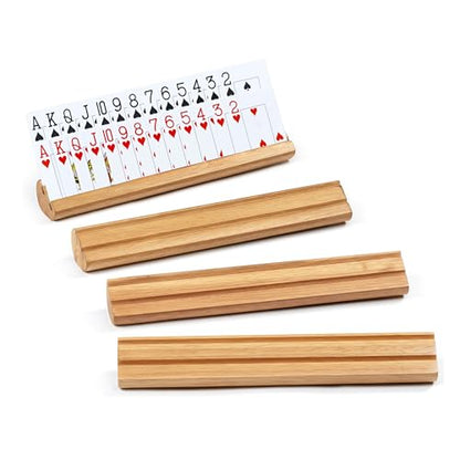 Playing Card Holder for Seniors Adults, Set of 4 Widen Card Slots Card Holders for Playing Cards, Wooden Cards Holder with Detachable Divider for Card Game Bridge Canasta Strategy - size: 1.8" x 11.8" x 1.5"