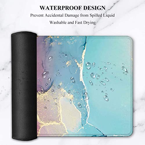 LATEEFAH Large Mouse Pad and Keyboard Wrist Rest, Desk Pad for Keyboard and Mouse, Extended Gaming Mouse Pad with Wrist Support, Waterproof Non-Slip Desk Mouse Mat for Office, Home - color: 4Pcs-Blue & Red Marble