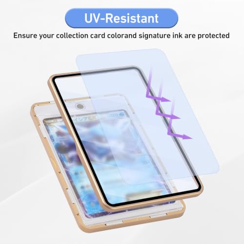Card Case, 8-Point Magnetic Lock, Premium Aluminum Alloy Protector with 35pt One Touch Card Holder, Personalized Card Sleves Fits Trading Cards, Sports Cards, Game Cards, Collectible Cards (Gold) - color: Gold, style: Card Case