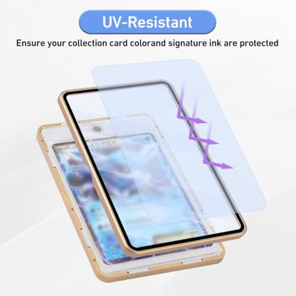 Card Case, 8-Point Magnetic Lock, Premium Aluminum Alloy Protector with 35pt One Touch Card Holder, Personalized Card Sleves Fits Trading Cards, Sports Cards, Game Cards, Collectible Cards (Gold) - color: Gold, style: Card Case
