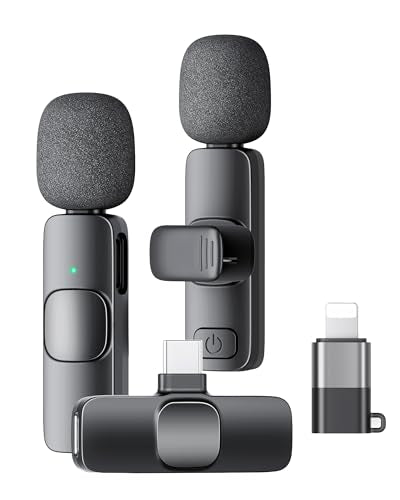 Wireless Lavalier Microphone for iPhone iPad and Android Phone, 2 Pack Lapel Mic Plug and Play Wireless Mic Noise Reduction Microphone for Video Recording Interview Podcast (Black) - color: Greyish black, size: Without Case