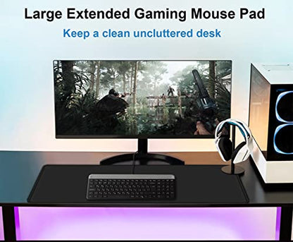Mouse Pad Gaming, Extra Large Mousepad with Stitched Edges, Premium Microfiber Cloth Surface, Waterproof Non-Slip Base Keyboard Big Desk Mat for Home Office Gaming, 31.5 x 11.8 in, Black - color: Black, size: 31.5L x 11.8W inches