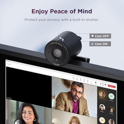 Lenovo FHD Webcam, 1080p Resolution, 30 fps, Dual Noise-Cancelling Microphones, AI Noise Cancellation and Enhanced Image Quality, Physical Privacy Shutter, Microsoft Terms Certified, Black | Dual Noise-Cancelling Microphones, AI Noise Cancellation, Enhanc