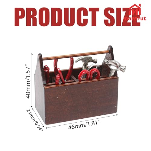Miniature Tool Box Dollhouse 1/12 Scale Kit Set, 8Pcs Metal Working Tools with Mini Wood Toolbox, Doll Garage Accessories, Tiny Model for House Building, Garden Outdoor Repair, Rustic Farm Crafts