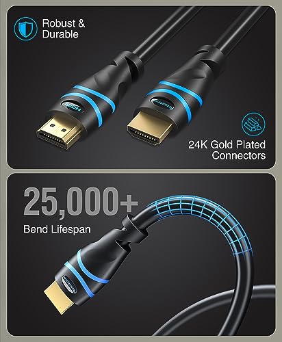 BlueRigger 4K HDMI Cable 25 FT (4K 60Hz 18Gbps HDMI Cord, HDR10, in-Wall CL3 Rated, High Speed, HDCP2.2, eARC) - Long HDMI Cable Compatible with Home Theatre, HDTV, Gaming Consoles, Streaming Devices - size: 25FT