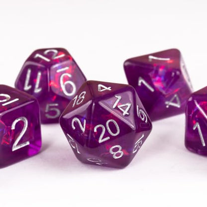 UDIXI DND Dice Set Purple Polyhedral Dice Set Iridescent Inclusions for D&D | Resin Material, Velvet Storage Bag, DM Gift, for Dungeons and Dragons Role Playing Games Tabletop Games - color: Purple