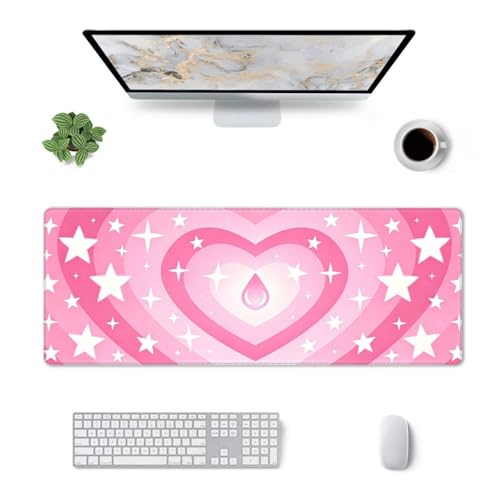 Gaming Mouse Pad, Large Pink Heart Mousepad Laptop, Extended Mouse Mat, Long XL Waterproof Keyboard Pads, Big Non-Slip Mousepads for Game Office Home, 31.5 x 11.8 in - color: Pink Heart