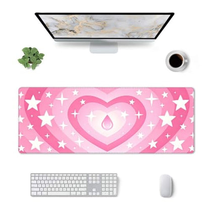 Gaming Mouse Pad, Large Pink Heart Mousepad Laptop, Extended Mouse Mat, Long XL Waterproof Keyboard Pads, Big Non-Slip Mousepads for Game Office Home, 31.5 x 11.8 in - color: Pink Heart