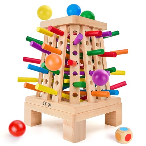Montessori Board Game for Kids 4-6, Pyramid Wooden Sticks Dice Game | Math Educational, Fine Motor Skills Toy for 3+ Year Olds Girls Boys, Classic Table Game for Family Night
