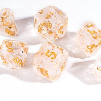 Cusdie Sharp Edge DND Dice, 7 PCS Shamrock DND Dice Set D&D D20 D12 D10 D8 D6 D4, Handcrafted Polyhedral Dice Set for RPG and Other Table Games(White with Gold Foil) - color: White With Gold Foil