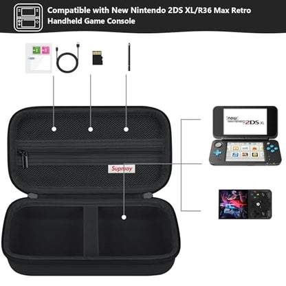 Supmay Carrying Case Compatible with New Nintendo 2DS XL/ R36 Max Retro Handheld Game Console, Video Game Console Travel Bag with Mesh Pocket for Charging Cable, TF Card, Manual, Black