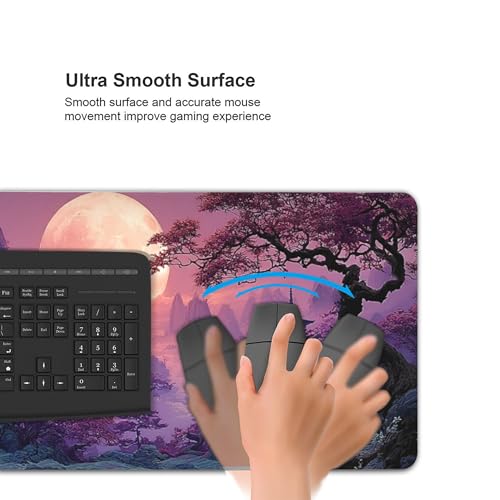 Large Gaming Desk Mat, Fantasy Japanese Temple Design, Purple, 35.4" x 15.7", Non-Slip Rubber Base, Stitched Edges - color: Modern starry sky pattern print