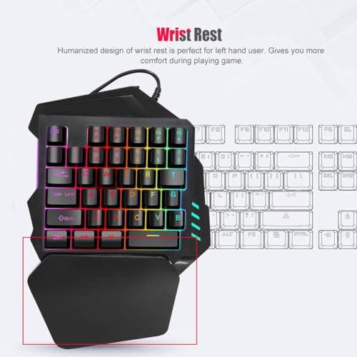 One Handed Gaming Keyboard RGB 35 Keys Portable Mini Gaming Keypad Professional Keyboard, Single Hand Semi Mechanical Gaming Keyboard with Wrist Rest Support