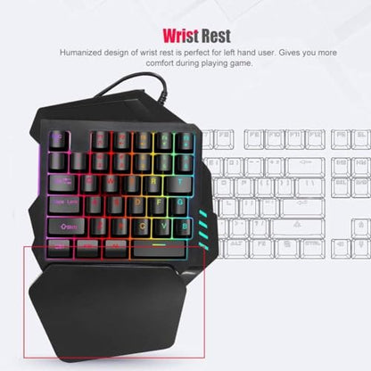 One Handed Gaming Keyboard RGB 35 Keys Portable Mini Gaming Keypad Professional Keyboard, Single Hand Semi Mechanical Gaming Keyboard with Wrist Rest Support