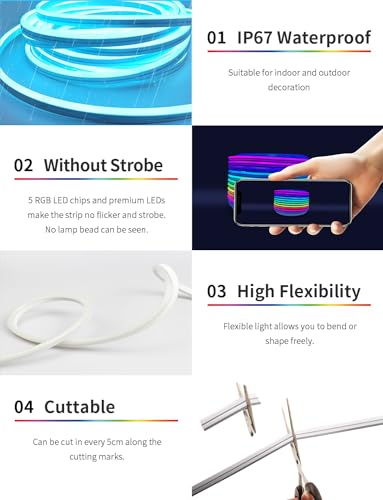 52FT LED Neon Rope Lights, IP67 Waterproof Outdoor-2 Rolls | with RF Remote & APP Control RGB Strips Light ,Music Sync,DIY Design,24V LED Strip Lights for Gaming Wall Christmas Decor - size: Neon-RGB-52ft
