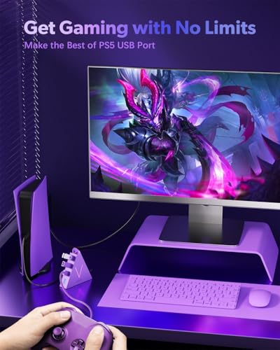 4-Port USB 3.0 Hub, FlyingVHUB USB Hub Tower with 2 ft Extended Cable,USB Splitter for Laptop,PC,PS4,PS5,Xbox,Mouse,Keyboard, Flash Drive,U-Disk (Dark Purple) - color: Purple-A