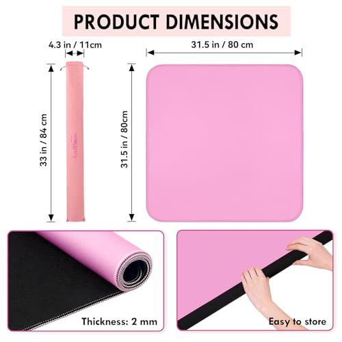 Pink 31.5" Crease-Free Non-Slip Noise Reduction Mahjong Mat | American Mahjong Table Cover with Carrying Bag for Poker Card Games Dominoes & Board Games - color: Pink