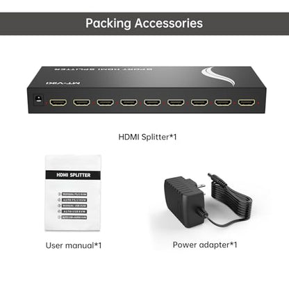 MT-VIKI HDMI Splitter 1 in 8 Out, Powered 8 Port HDMI Signal Duplicator Supports 4K@30Hz, Long Distance Transmission for Conference Room, Church,Classroom, Retail Display - size: 1x8 4K30