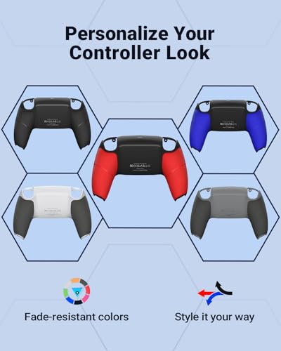 CHARM FOCUS Back Shell Grip Cover Compatible with PS5 Controller, Soft Rubber Overmold and Anti-Slip Diamond Texture, Seamless-Fit Replacement for PS5 Controller Shell, Black/Red - color: Black/Red