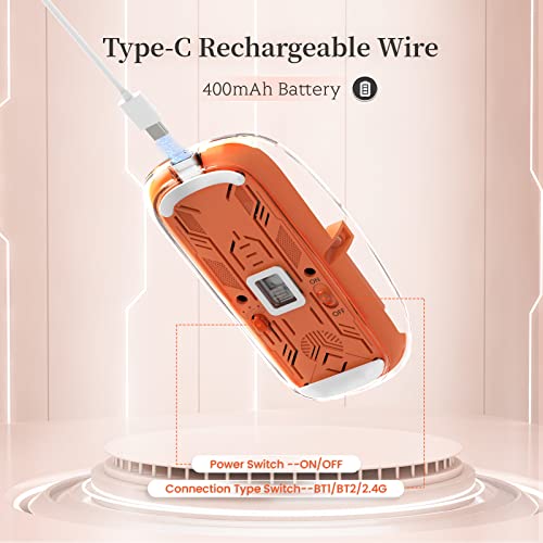 A.JAZZ Wireless Bluetooth5.1&2.4G Mini Lightweight Mouse,Transparent Clear Cool,Rechargeable Silent Computer Mice,Nano USB C Receiver,LED Battery Magic Silm For Office/PC/Mac/Laptop/Apple/ipad(Orange) - color: Orange