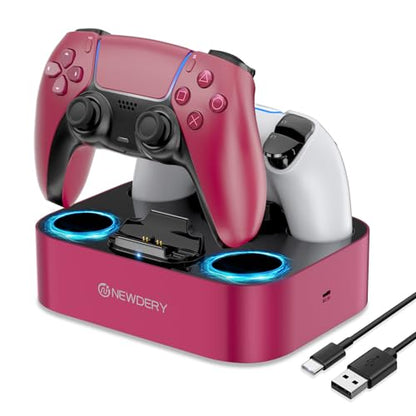 NEWDERY for PS5 Controller Charger Station Compatible with Dualsense Edge | Fast Charging Dock with Led Indicators, Dual Charging Stand for PlayStation 5 & DualSense Edge Controller - color: Volcanic Red