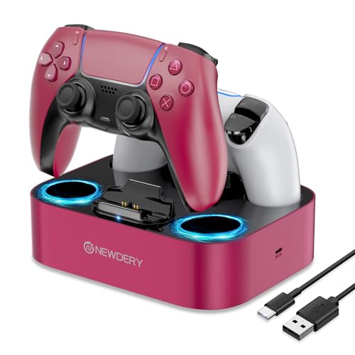 NEWDERY for PS5 Controller Charger Station Compatible with Dualsense Edge | Fast Charging Dock with Led Indicators, Dual Charging Stand for PlayStation 5 & DualSense Edge Controller - color: Volcanic Red