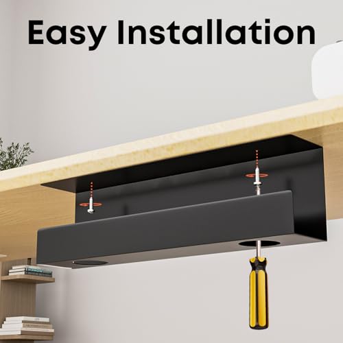 Cable Management Under Desk,17 inch Cable Management Tray | Power Strip Holder,Cord Organizer,Wire Management for Office and Home, Black