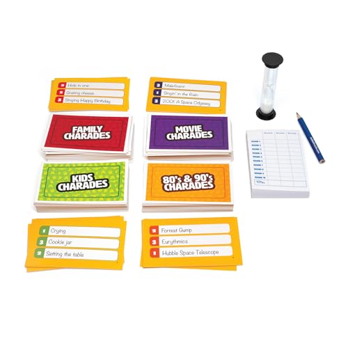 Outset Media Family Charades Game; 4 Games in 1 Box. Includes Movie, 80's 90's, Kids, Family Trivia for 2 or More Players, Ages 7 and up.