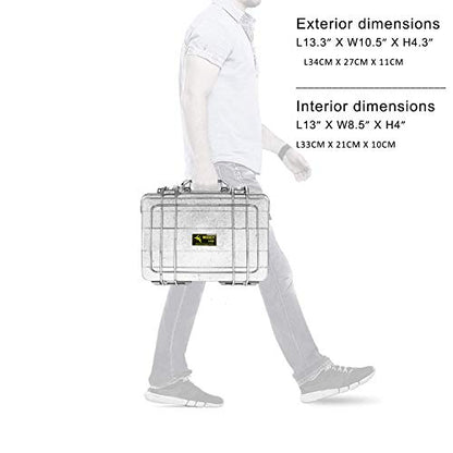 12" Hard Case with Pick Pluck Foam Insert, 13.3 x 10.5 x 4.3 Inch - Watertight Airtight Case for Pistol, Recorder, Camera, Microphone, GoPro - size: Inner 12" x 8.5" x 4"