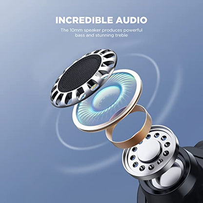 HTC True Wireless Earbuds 7 Bluetooth 5.3, in-Ear Headphones Noise Cancelling 10mm Driver with Deep Bass for Gaming, Working -40ms Ultra Low Latency/22H Playtime/Game Modes/Built-in Mic-Black - color: Black