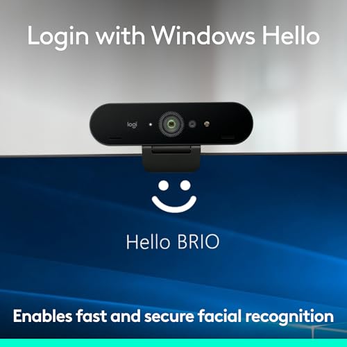 Logitech Brio Ultra 4K HD Webcam for Streaming and Meetings - Black | Ultra HD with glass lens, auto light correction, wide view, works with Windows Hello, certified for Teams, Zoom, Google Meet