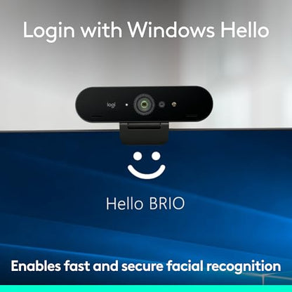 Logitech Brio Ultra 4K HD Webcam for Streaming and Meetings - Black | Ultra HD with glass lens, auto light correction, wide view, works with Windows Hello, certified for Teams, Zoom, Google Meet