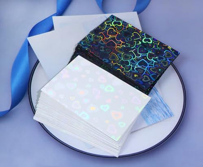 ONLYKXY 100pcs Soft Clear Plastic Heart Glitter Bag Storage Pouch Laser Sleeve Cover Pocket Holder Holographic Photo Protector Top Loader for 3in Trading Card Coin Jewelry (Black & White) - color: Black & White