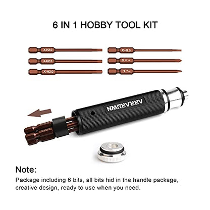 9Pcs RC Car Tool Kit 6 in 1 Hex Screwdriver Set with Tray,Cross Wrench | Hobby Repair Tool Kit Compatible with Most of RC Cars Truck Buggy Truggy Racing - color: Black With Brown Bits