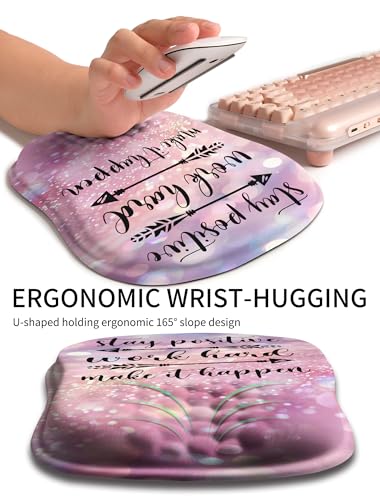 Hokafenle Ergonomic Wrist-hugging Mouse Pad Wrist Support, U-shaped Holding Wrist Rest Mousepad for Carpal Tunnel Pain Relief with Cushioned Memory Foam Slope Massage Bulge (10.2x8.3 in,Stay Positive) - color: Stay Positive