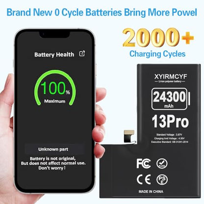 XYIRMCYF 24300mAh Super Capacity Battery Compatible with iPhone 13 Pro, 0 Cycle Li-Polymer Replacement Battery for iPhone 13 Pro, with Professional Repair Tool Kit - color: 13Pro-24300