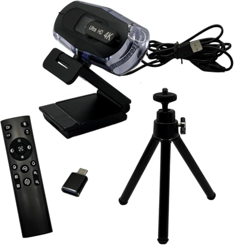 4K Ultra HD Remote Control with Stand Webcam, LED RGB Lighting, 95-Degree Wide Angle, Auto Focus, 1080P@60FPS, Black, USB 2.0, for Video Conferencing, Desktop/Laptop