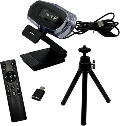 4K Ultra HD Remote Control with Stand Webcam, LED RGB Lighting, 95-Degree Wide Angle, Auto Focus, 1080P@60FPS, Black, USB 2.0, for Video Conferencing, Desktop/Laptop